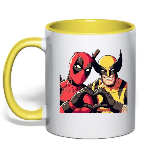 Чашка з кольоровою ручкою Wolverine and deadpool Лимонний фото