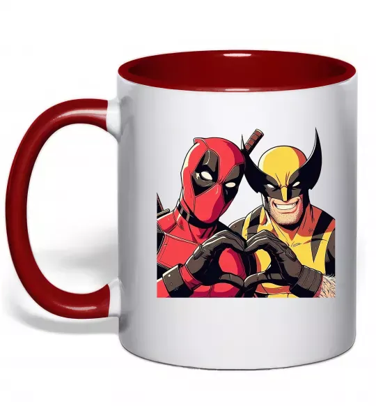 Чашка с цветной ручкой Wolverine and deadpool Красный фото