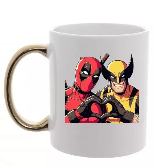 Чашка с цветной ручкой Wolverine and deadpool Золото фото