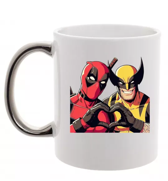 Чашка с цветной ручкой Wolverine and deadpool Серебро фото