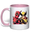Чашка с цветной ручкой Wolverine and deadpool Нежно розовый фото