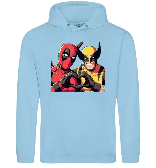 Мужская толстовка (худи) Wolverine and deadpool Голубой фото