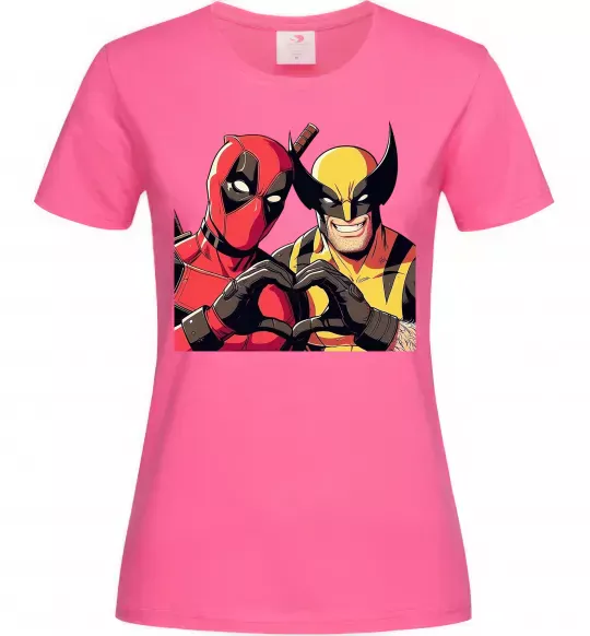Жіноча футболка Wolverine and deadpool Яскраво-рожевий фото