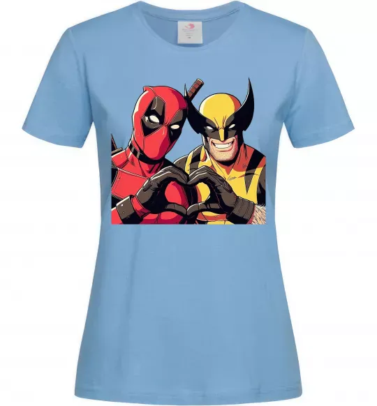 Жіноча футболка Wolverine and deadpool Блакитний фото