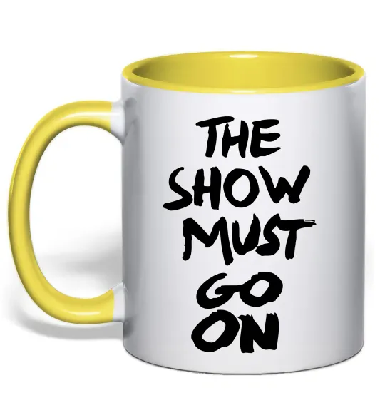Чашка з кольоровою ручкою The show must go on Лимонний фото