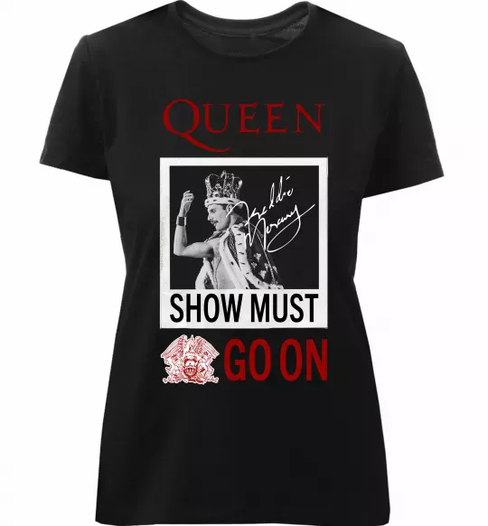 Жіноча преміум футболка Queen Show must go on Чорний фото