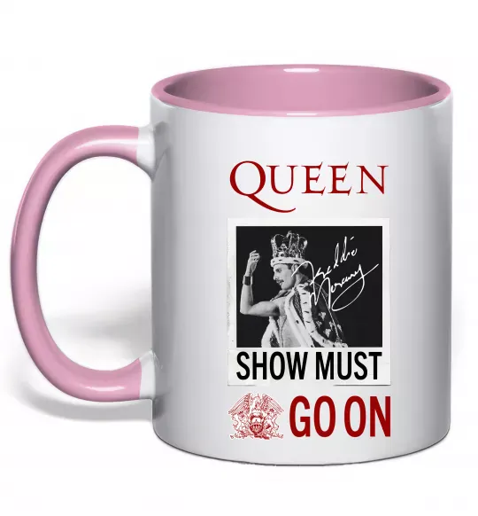 Чашка з кольоровою ручкою Queen Show must go on Ніжно рожевий фото