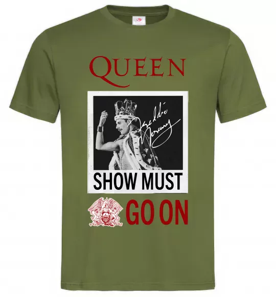 Мужская футболка Queen Show must go on Оливковый фото