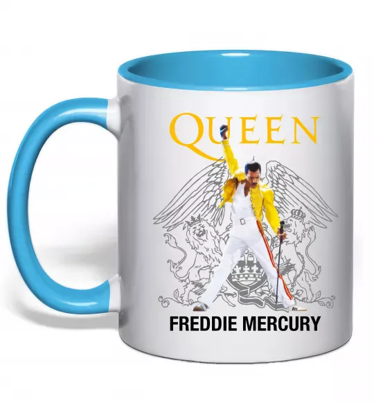 Чашка з кольоровою ручкою Queen Freddie Mercury Блакитний фото