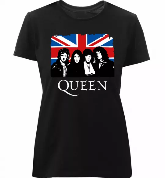 Жіноча преміум футболка Queen прапор Великої Британії Чорний фото
