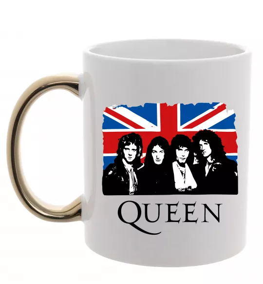 Чашка з кольоровою ручкою Queen прапор Великої Британії Золото фото