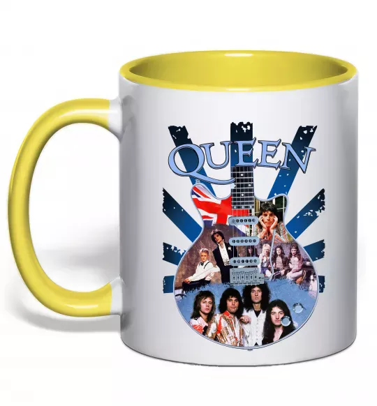 Чашка з кольоровою ручкою Queen гітара Сонячно жовтий фото