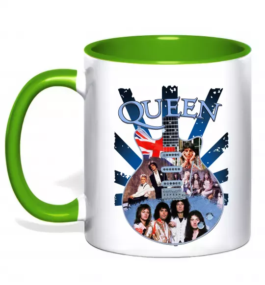 Чашка з кольоровою ручкою Queen гітара Зелений фото