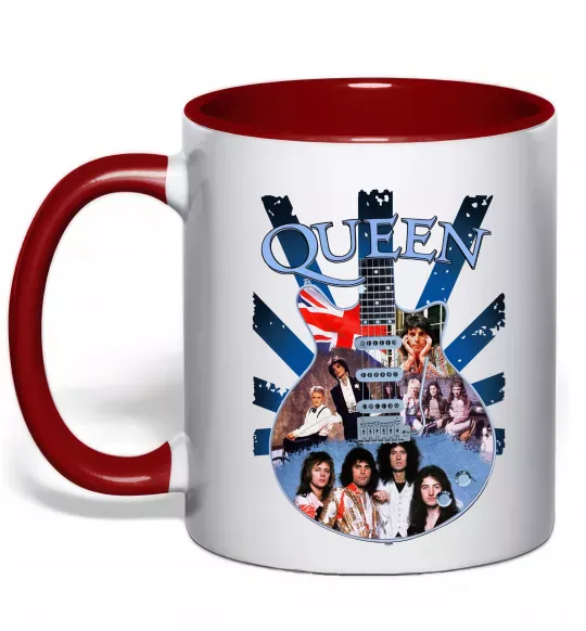 Чашка з кольоровою ручкою Queen гітара Червоний фото