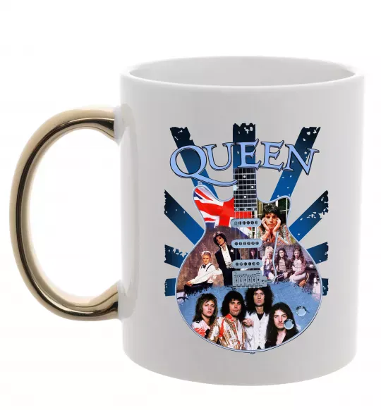 Чашка з кольоровою ручкою Queen гітара Золото фото