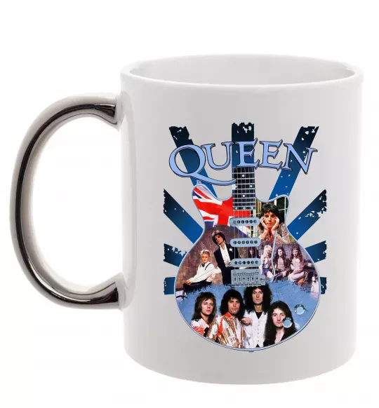 Чашка з кольоровою ручкою Queen гітара Срібло фото
