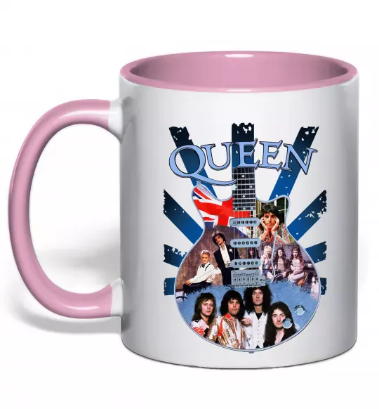 Чашка з кольоровою ручкою Queen гітара Ніжно рожевий фото