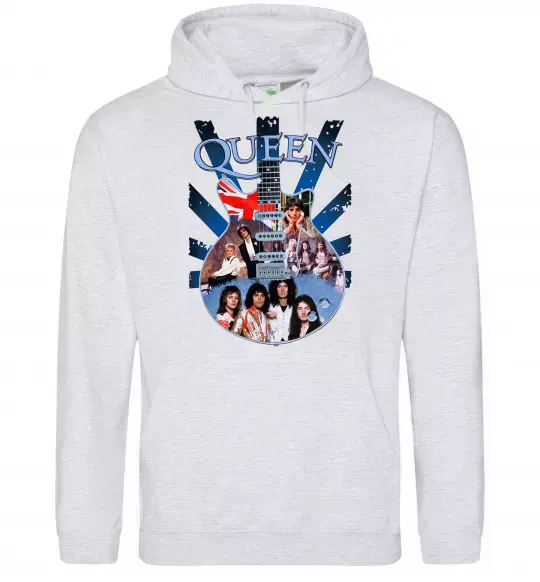 Мужская толстовка (худи) Queen гітара Серый меланж фото