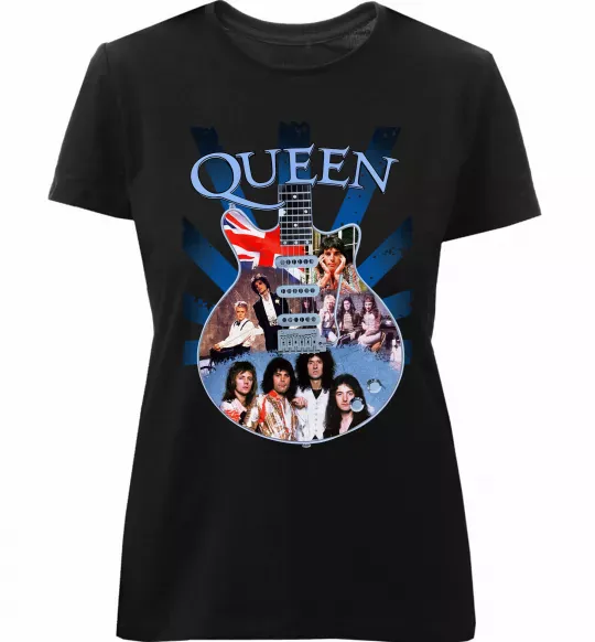 Жіноча преміум футболка Queen гітара Чорний фото