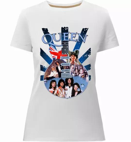 Жіноча преміум футболка Queen гітара Білий фото