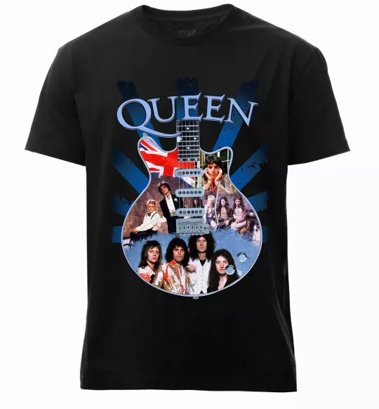 Мужская премиум футболка Queen гітара Черный фото
