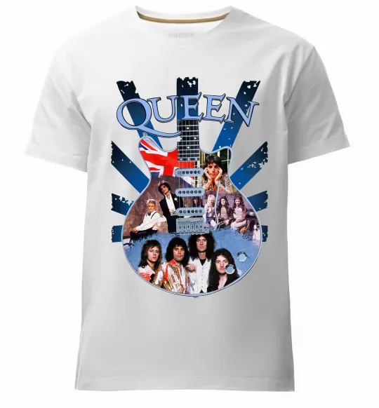Мужская премиум футболка Queen гітара Белый фото