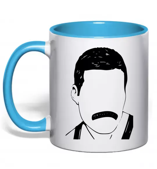 Чашка з кольоровою ручкою Freddie Mercury вуса Блакитний фото