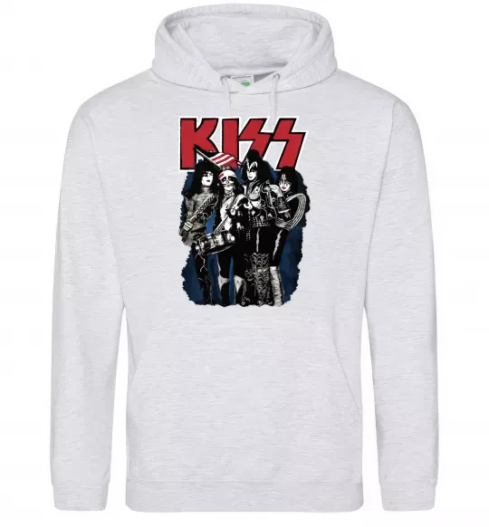 Мужская толстовка (худи) Kiss poster Серый меланж фото