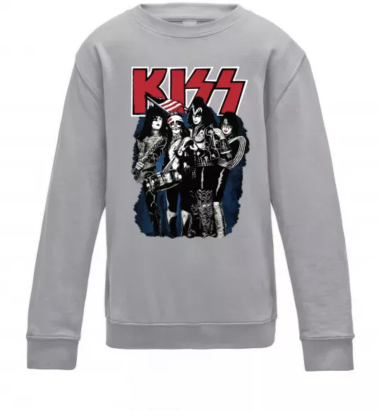 Детский Свитшот Kiss poster Серый меланж фото