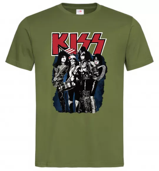 Мужская футболка Kiss poster Оливковый фото