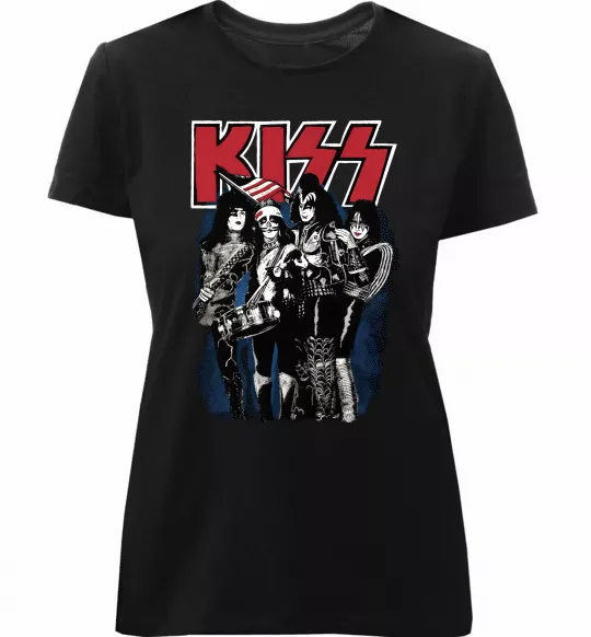 Жіноча преміум футболка Kiss poster Чорний фото