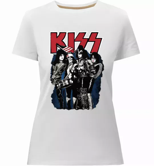 Жіноча преміум футболка Kiss poster Білий фото