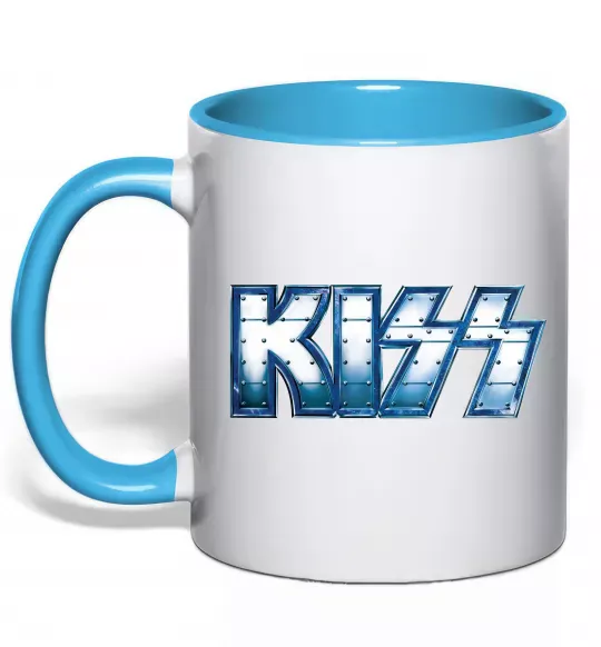 Чашка с цветной ручкой Kiss metal Голубой фото