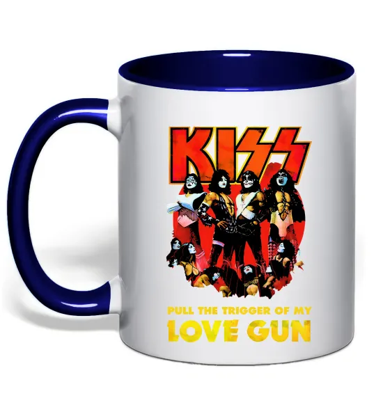 Чашка с цветной ручкой Kiss love gun Глубокий темно-синий фото