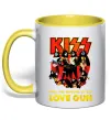 Чашка з кольоровою ручкою Kiss love gun Лимонний фото