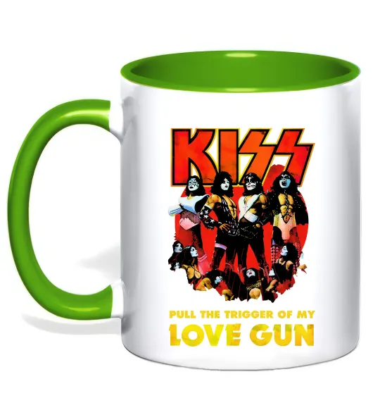 Чашка з кольоровою ручкою Kiss love gun Лаймовий фото