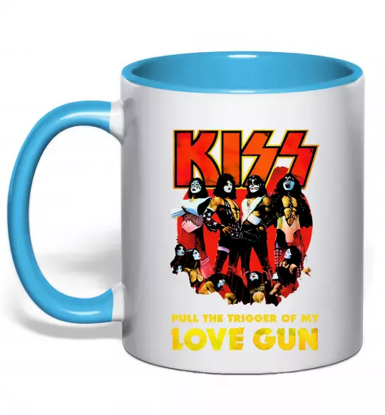 Чашка с цветной ручкой Kiss love gun Голубой фото