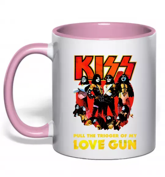 Чашка с цветной ручкой Kiss love gun Нежно розовый фото
