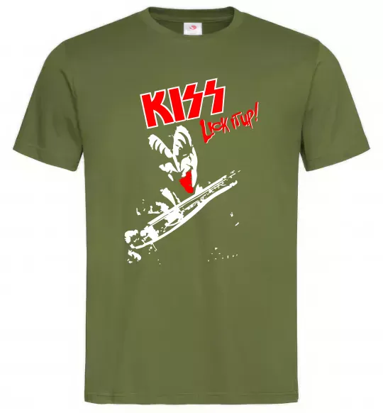 Чоловіча футболка Kiss lick it up Оливковий фото