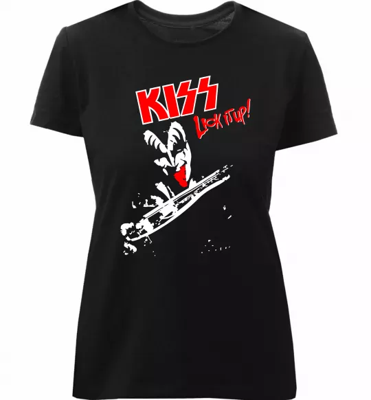 Женская премиум футболка Kiss lick it up Черный фото