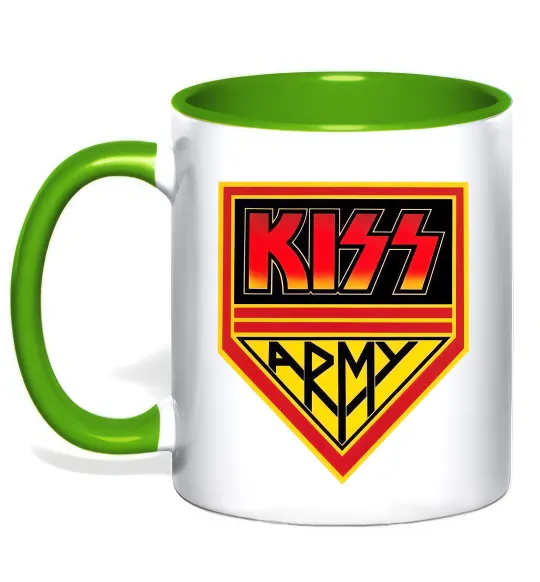 Чашка з кольоровою ручкою Kiss army Лаймовий фото
