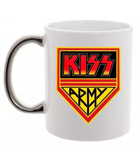 Чашка с цветной ручкой Kiss army Серебро фото