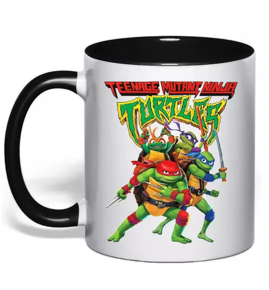 Чашка з кольоровою ручкою Ninja turtles Чорний фото