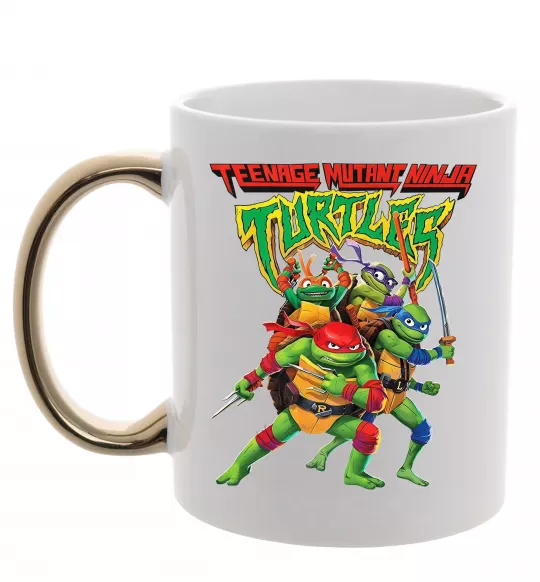Чашка з кольоровою ручкою Ninja turtles Золото фото