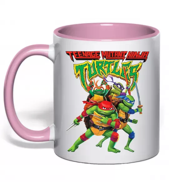 Чашка з кольоровою ручкою Ninja turtles Ніжно рожевий фото