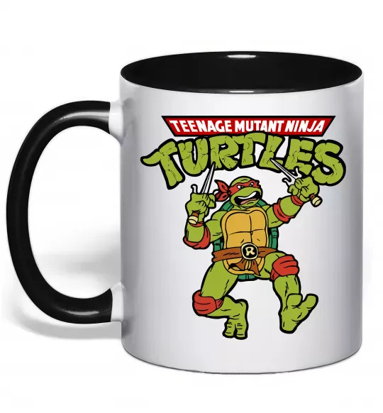 Чашка з кольоровою ручкою Ninja turtles Raphael Чорний фото