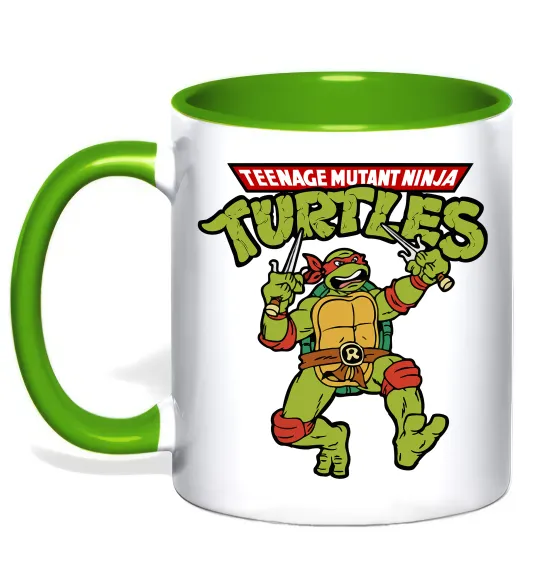 Чашка з кольоровою ручкою Ninja turtles Raphael Лаймовий фото