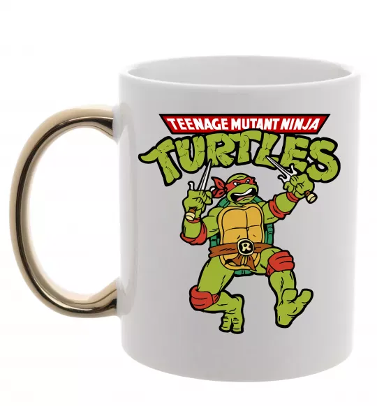 Чашка з кольоровою ручкою Ninja turtles Raphael Золото фото
