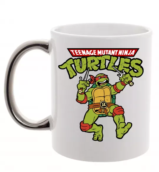 Чашка з кольоровою ручкою Ninja turtles Raphael Срібло фото