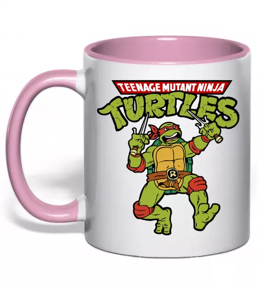 Чашка з кольоровою ручкою Ninja turtles Raphael Ніжно рожевий фото